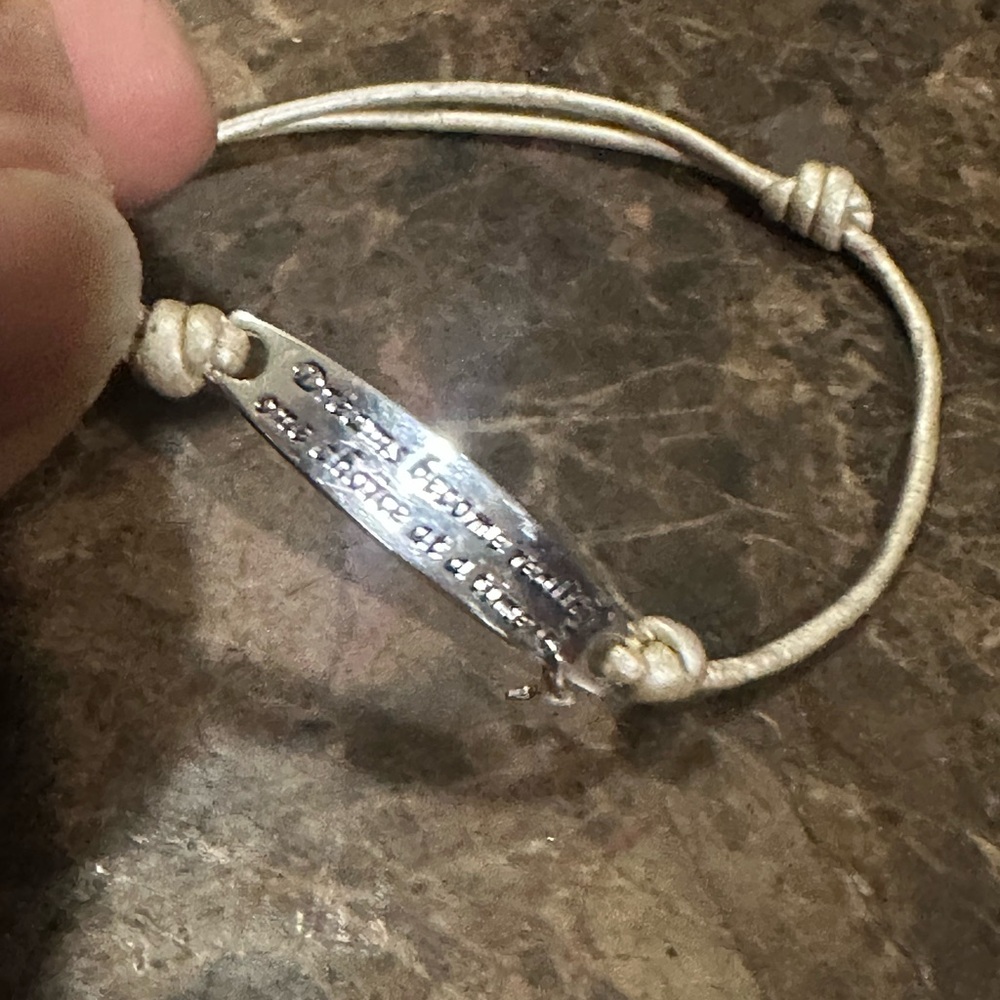 Silver 925 LA  Engraved Cord Bracelet - White